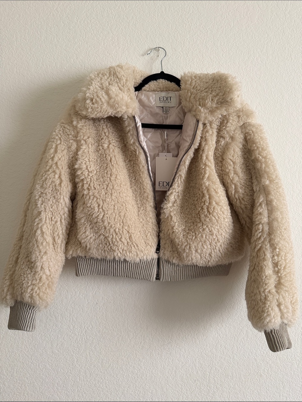 Jason Wu Cream Quilted Jacket with Faux Shearling Trim